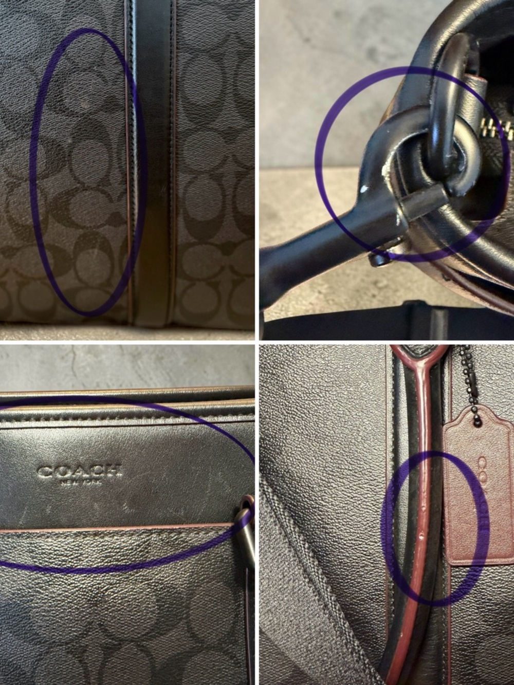 Coach Perry Business Tote F23211 Black Charcoal Signature Oxblood Unisex - Picture 9 of 10